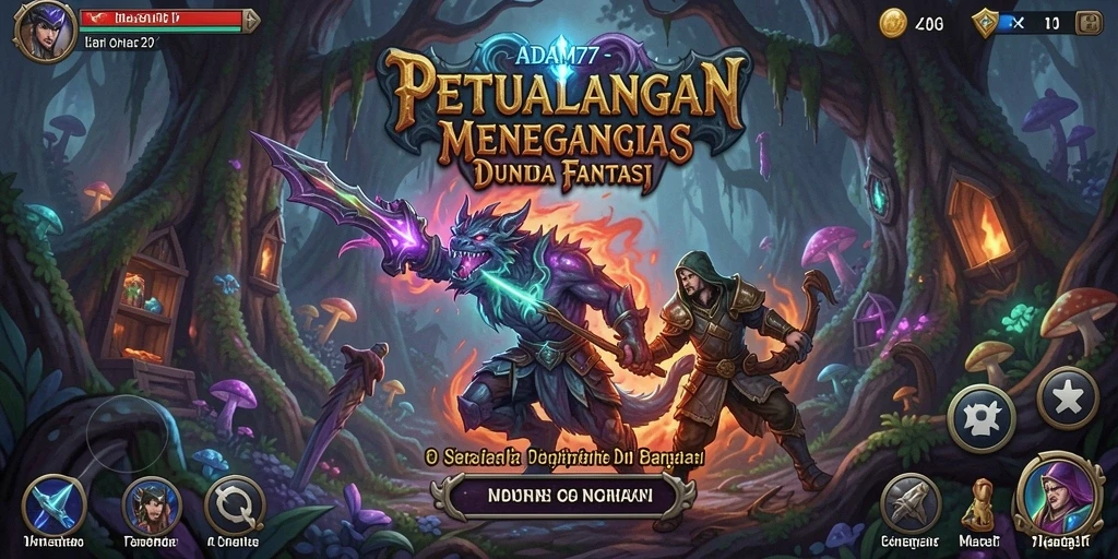 Tangkapan layar utama ADAM77 menampilkan aksi petualangan seru yang mengasyikkan.