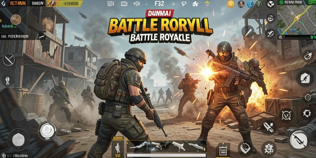 Gameplay F32 yang mendebarkan dalam suasana Battle Royale.