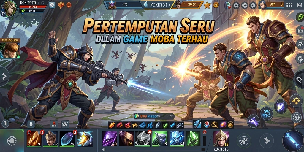 Tampilan seru dari gameplay KOKITOTO yang penuh aksi MOBA.