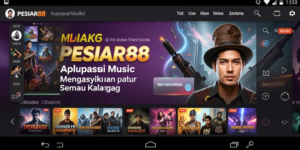 Screenshot PESIAR88 menampilkan fitur pemutaran musik yang interaktif dan menarik.