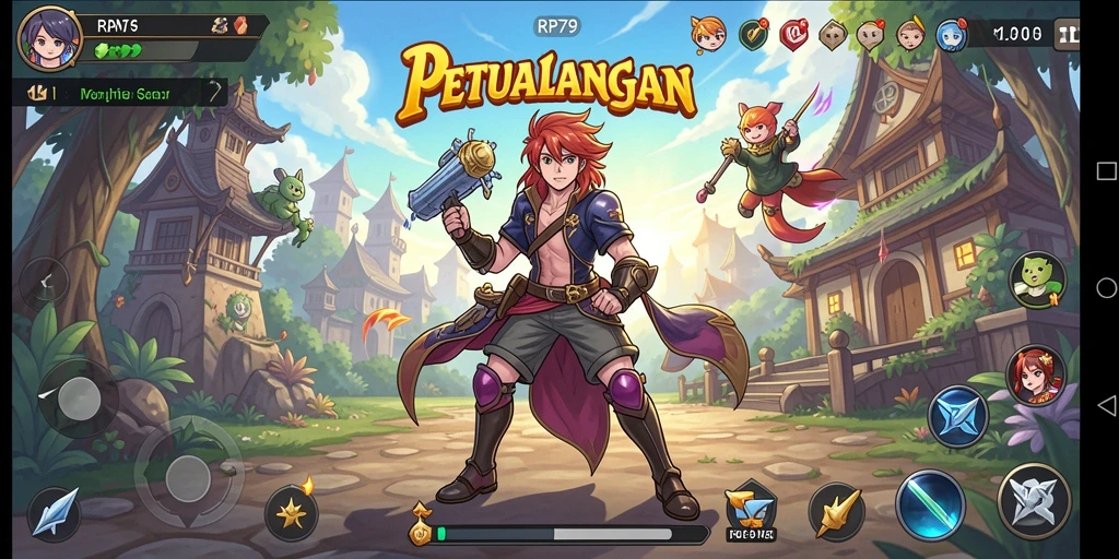Tampilan gameplay seru dengan karakter anime yang ikonik.